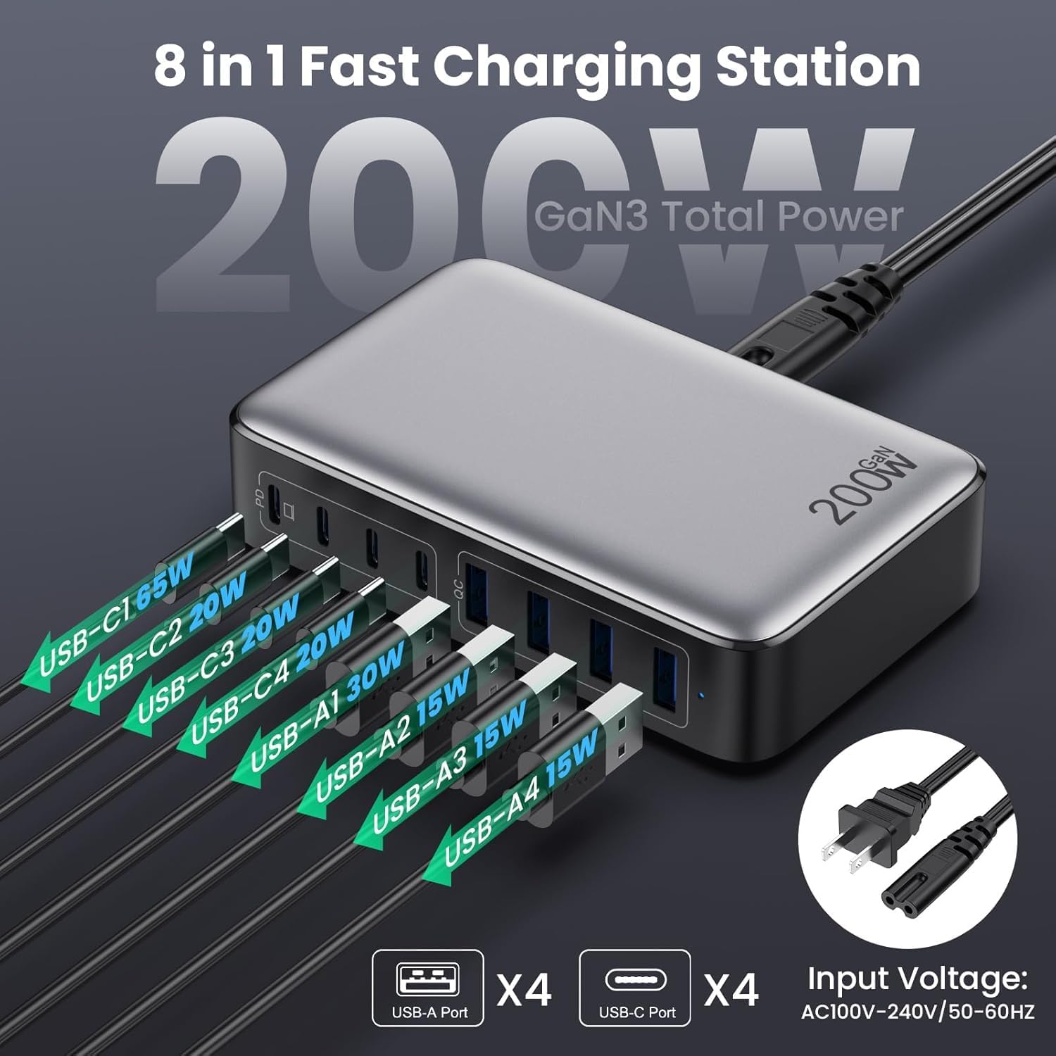 Thumbnail 1 de Cargador USB C GAN Fast Charger 200W 8 puertos