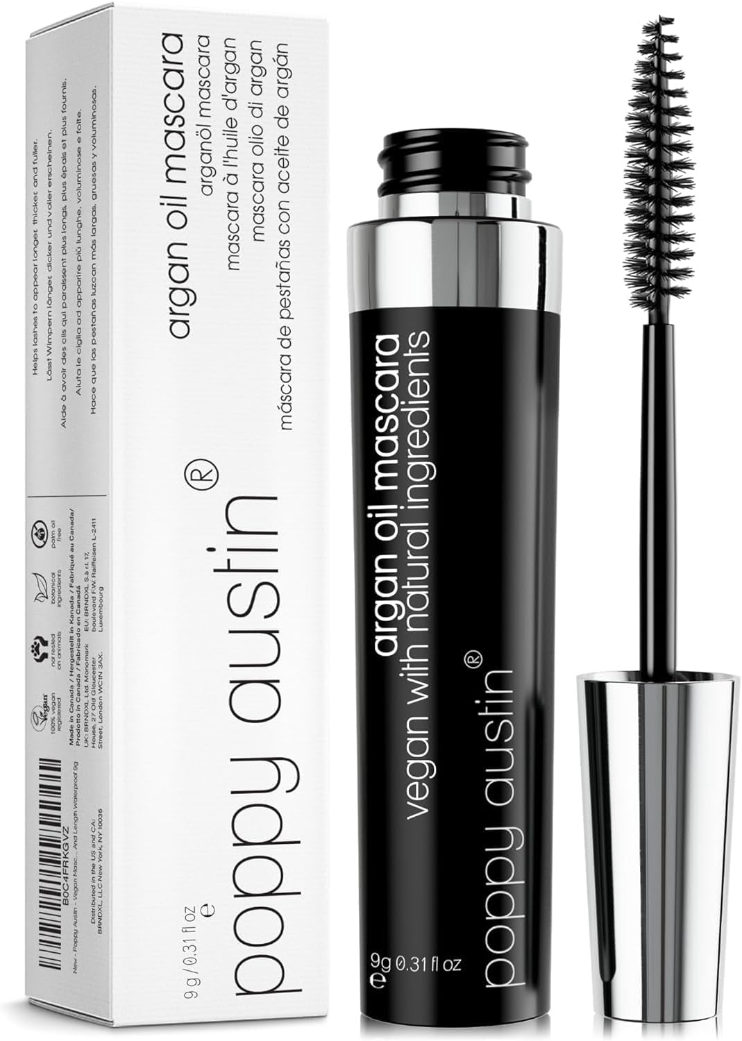 Detalle de Poppy Austin PAMSCR-UK Waterproof Black Mascara, 9 g