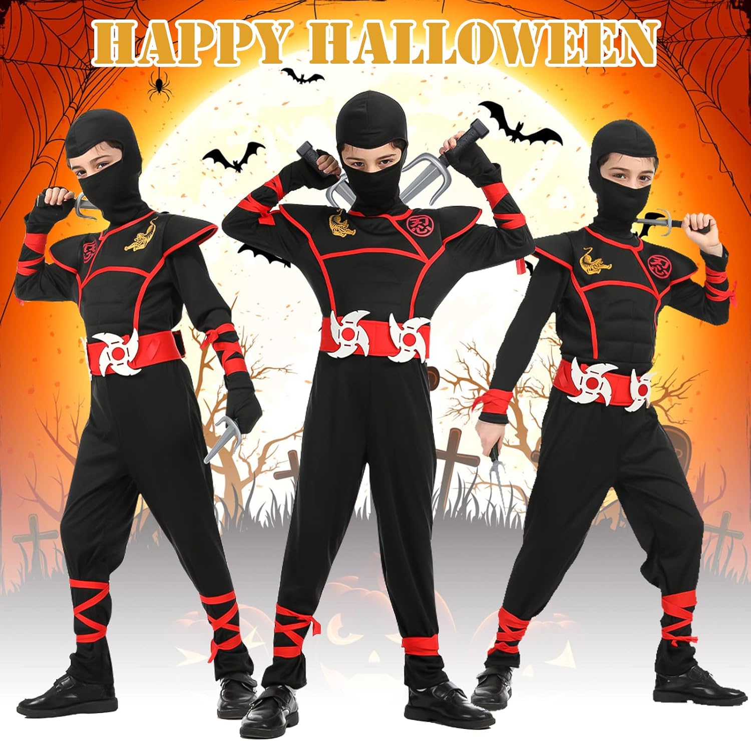 Thumbnail 1 de Aomig Vestito Ninja per Bambini – Costume completo con accessori in plastica e schiuma