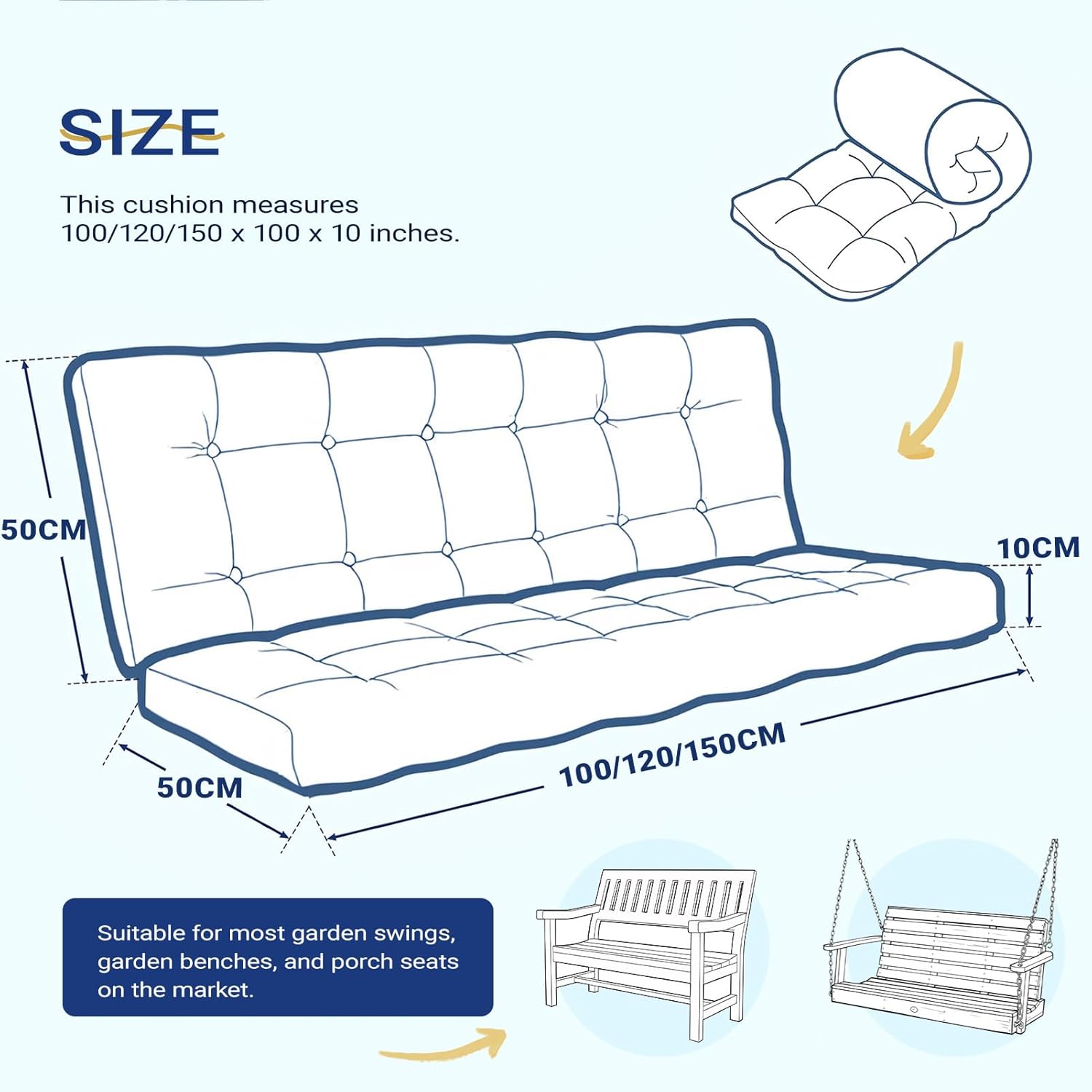 Thumbnail 6 de ZxrFxr Waterproof Swing Seat Cushions: 2/3/4 Seater Thick Patio Bench Cushion (Dark Grey, 120x100cm)
