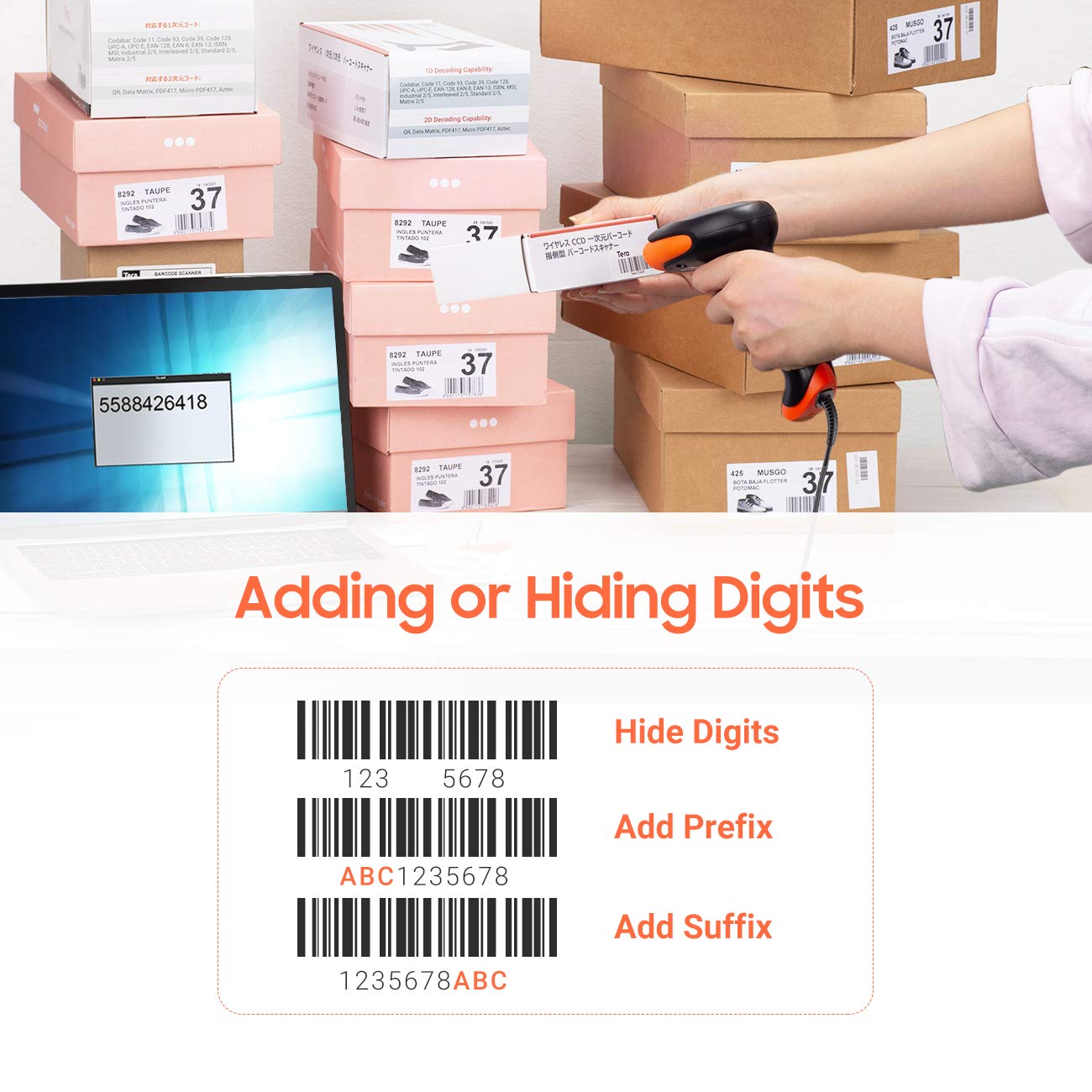 Thumbnail 6 de Tera 1500C 1D Barcode Scanner – CCD, USB Wired, Handheld, Read Screen 1.5m Cable, Plug and Play
