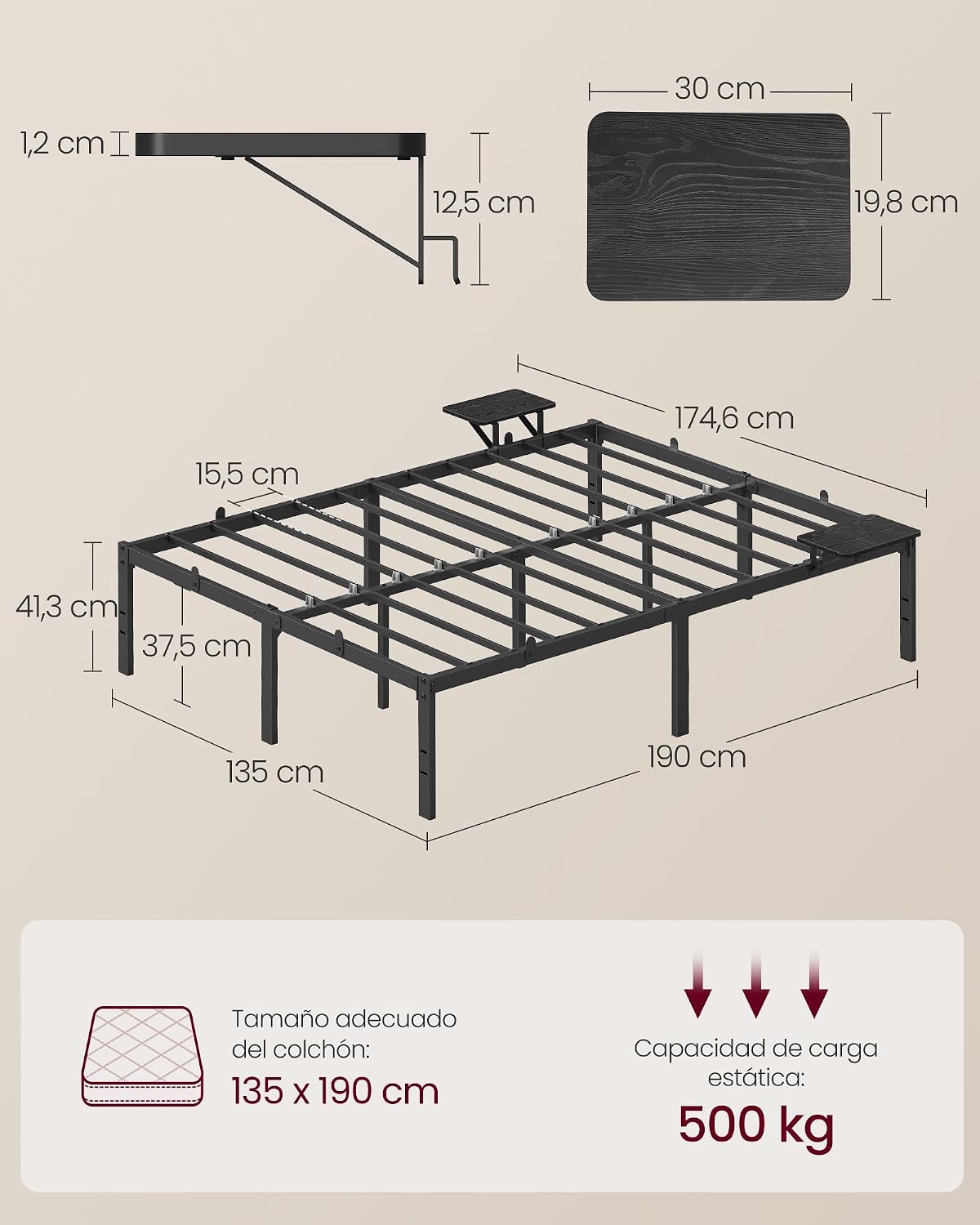 Thumbnail 5 de VASAGLE RMB096B01 cama 135x190 cm