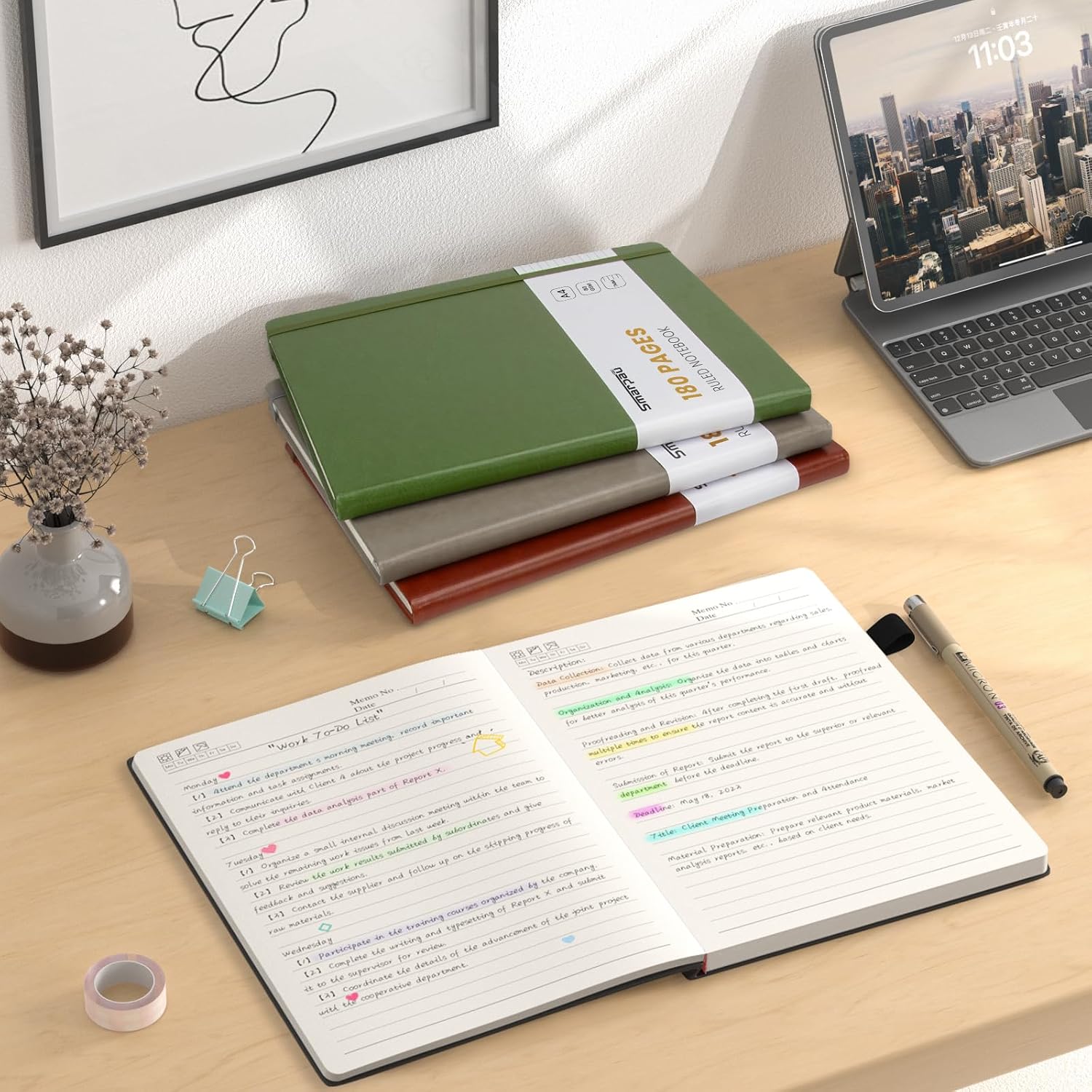 Thumbnail 6 de Smarpau A4 Notebook 180 Pages – Leather-Lined Journal with Thick Paper and Hardback Cover