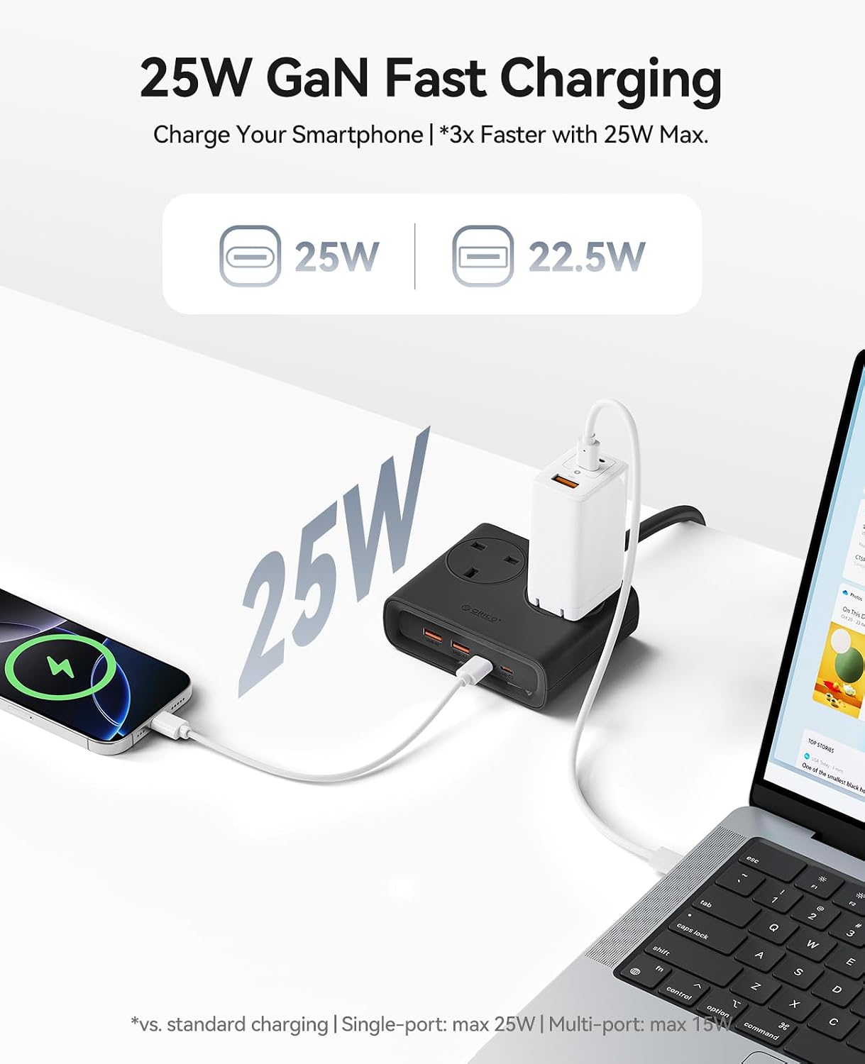 Thumbnail 1 de ORICO PD 20W Extension Lead with USB Slots: 2 USB-C, 2 USB-A, 1.6m Leather Cable