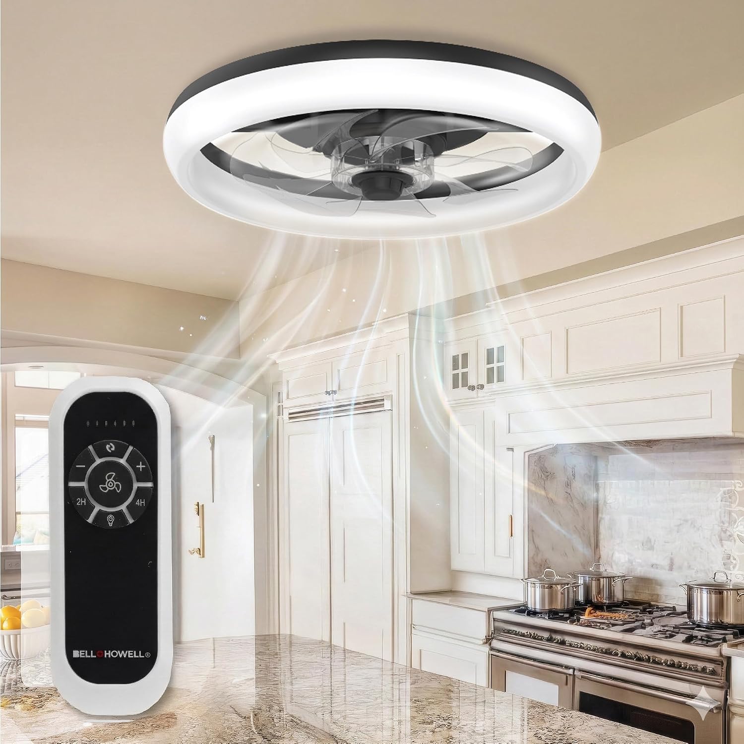 Detalle de Bell+Howell CannonX 14-Inch Ceiling Fan with Light, Remote and Reversible Blades