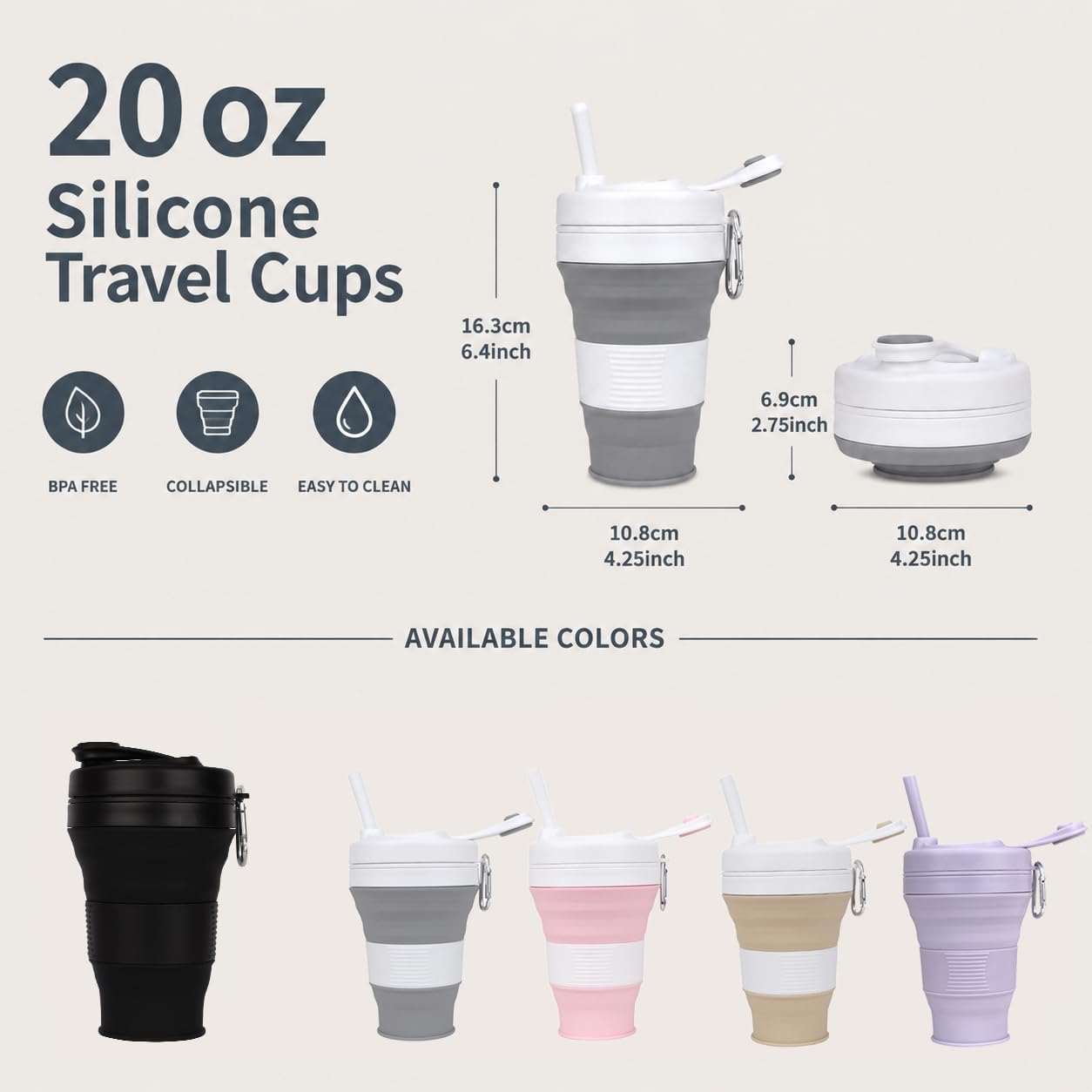 Detalle de Collapsible camping cup, 600 mL