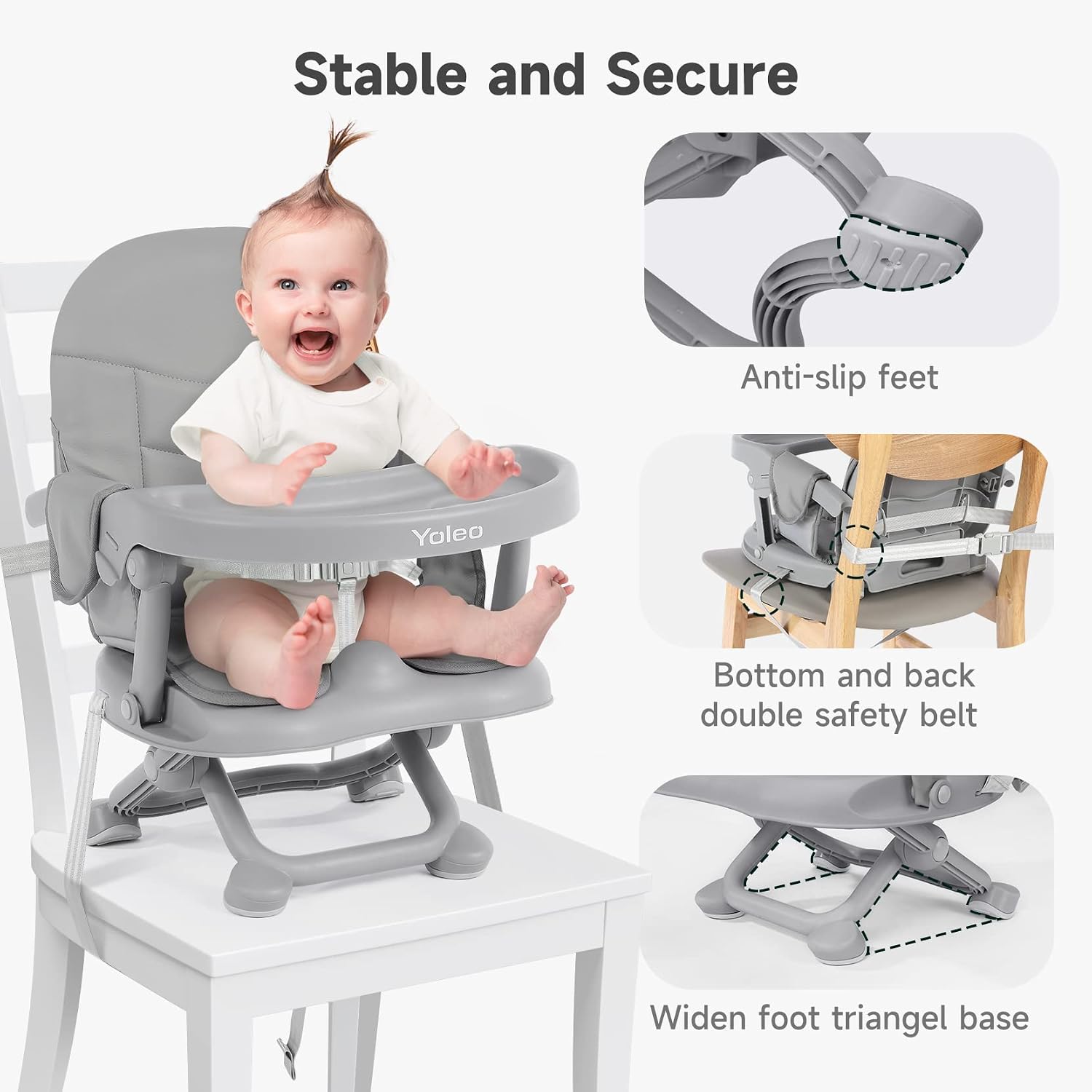 Thumbnail 6 de YOLEO Foldable Booster Seat with 4 Heights, Removable Tray and PU Cushion