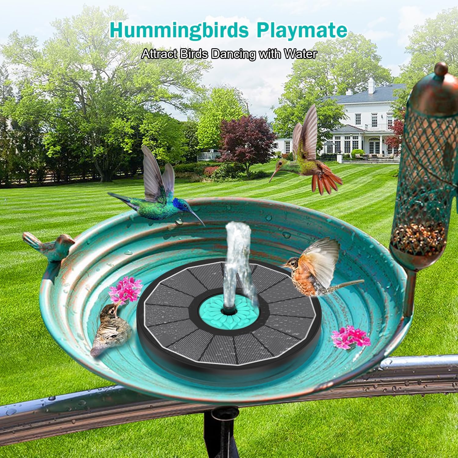 Detalle de SZMP Solar Springbrunnen für Außen (3,5 W) mit 7 Düsen und 4 Fixierrohren – für Garten, Vogelbad & Teich