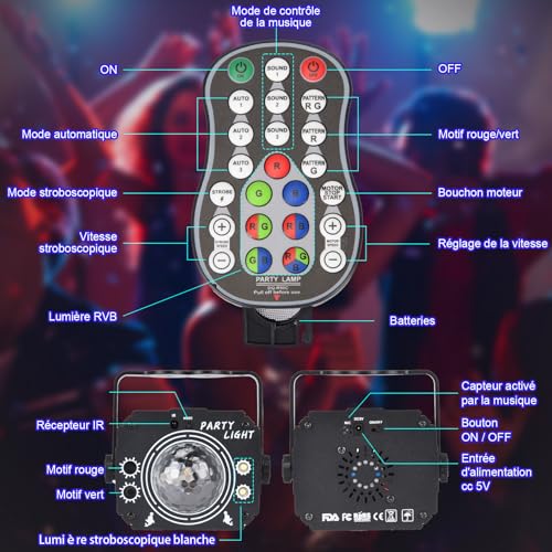 Thumbnail 6 de Lampe de Scène 3 en 1 Nauotk avec Télécommande – Boule Disco, Stroboscope et LED RVB