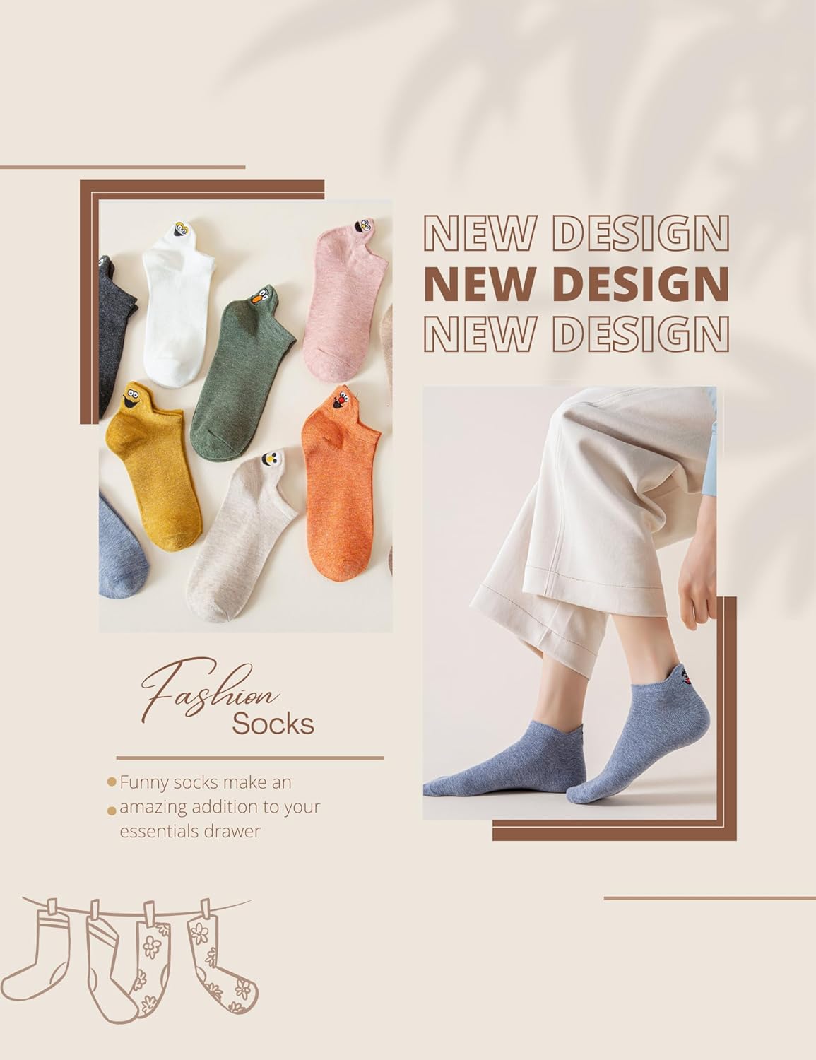 Thumbnail 2 de Sporzin Sneaker-Socken für Damen (2 Größen: 35–38 & 39–42) – 10 Paar bunte Baumwoll-Sneaker-Socken mit Stickerei