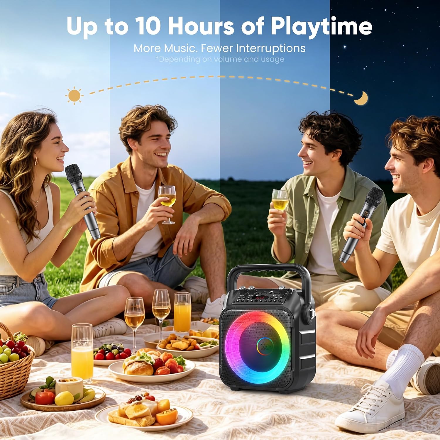 Detalle 2 de Karaoke Machine with 2 Wireless Microphones: Portable Bluetooth Speaker for Home & Parties