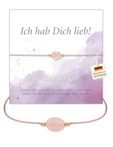 Detalle de happymaker – Seelentröster Geschenk: Rosenquarz-Armband, handgefertigt in Deutschland