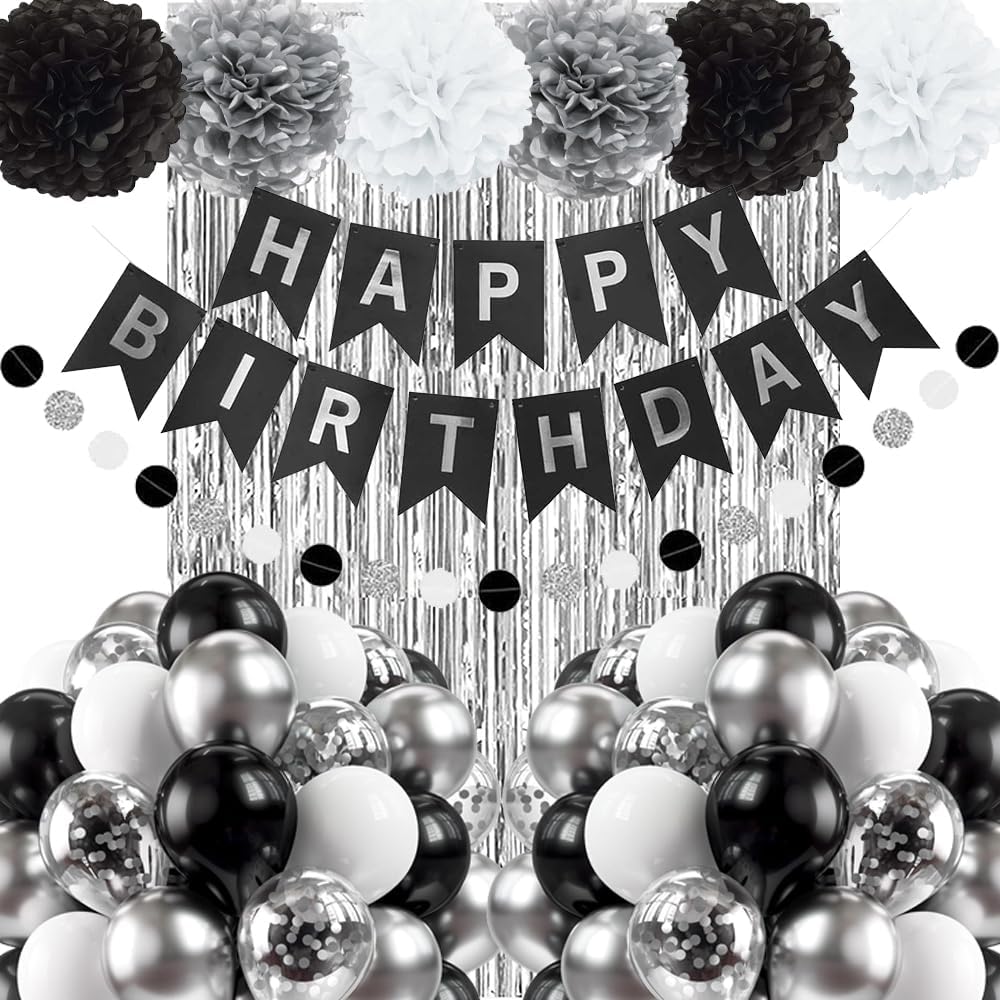 Thumbnail 6 de Geburtstag Dekoration Weiß Gold – Banner, Pompons & Ballons-Set für Festlichkeiten