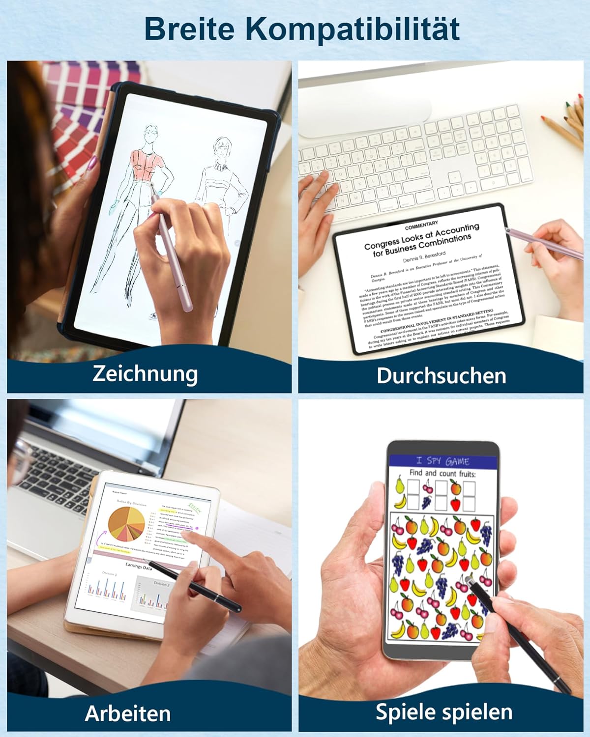 Thumbnail 6 de Tablet Stift 2-in-1: Universeller kapazitiver Stylus mit transparenter Scheibenspitze und Faserspitze