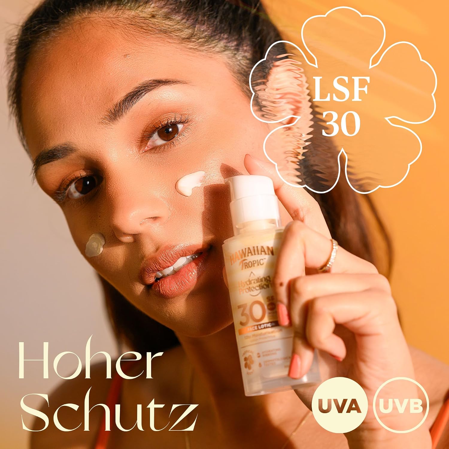 Detalle de Hawaiian Tropic Hydrating Protection Face Sunscreen SPF 30 – Feuchtigkeit, UVA/UVB-Schutz, vegan und wasserfest