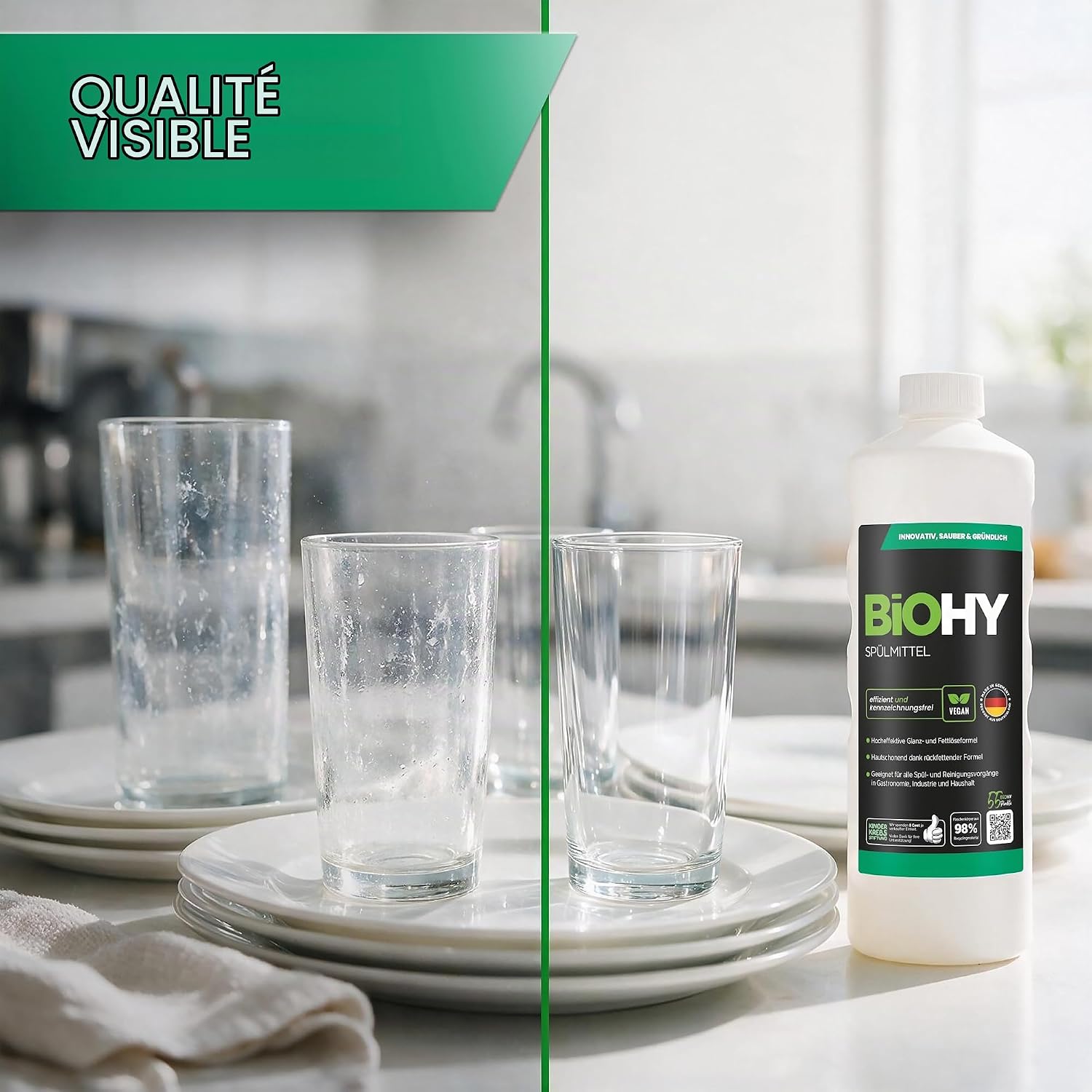 Detalle 2 de BIOHY Afwasmiddel 6 x 1 l, geconcentreerd en met biologisch afbreekbare oppervlakteactieve stoffen