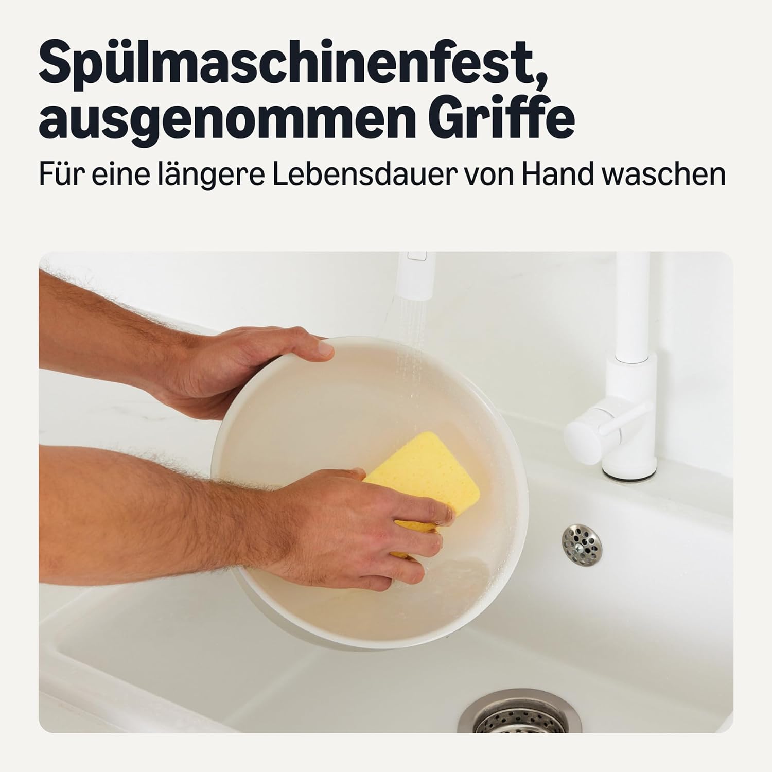 Detalle de Amazon Basics 11-teiliges stapelbares Antihaft-Keramikkochgeschirr-Set mit abnehmbaren Griffen – Leinengrau
