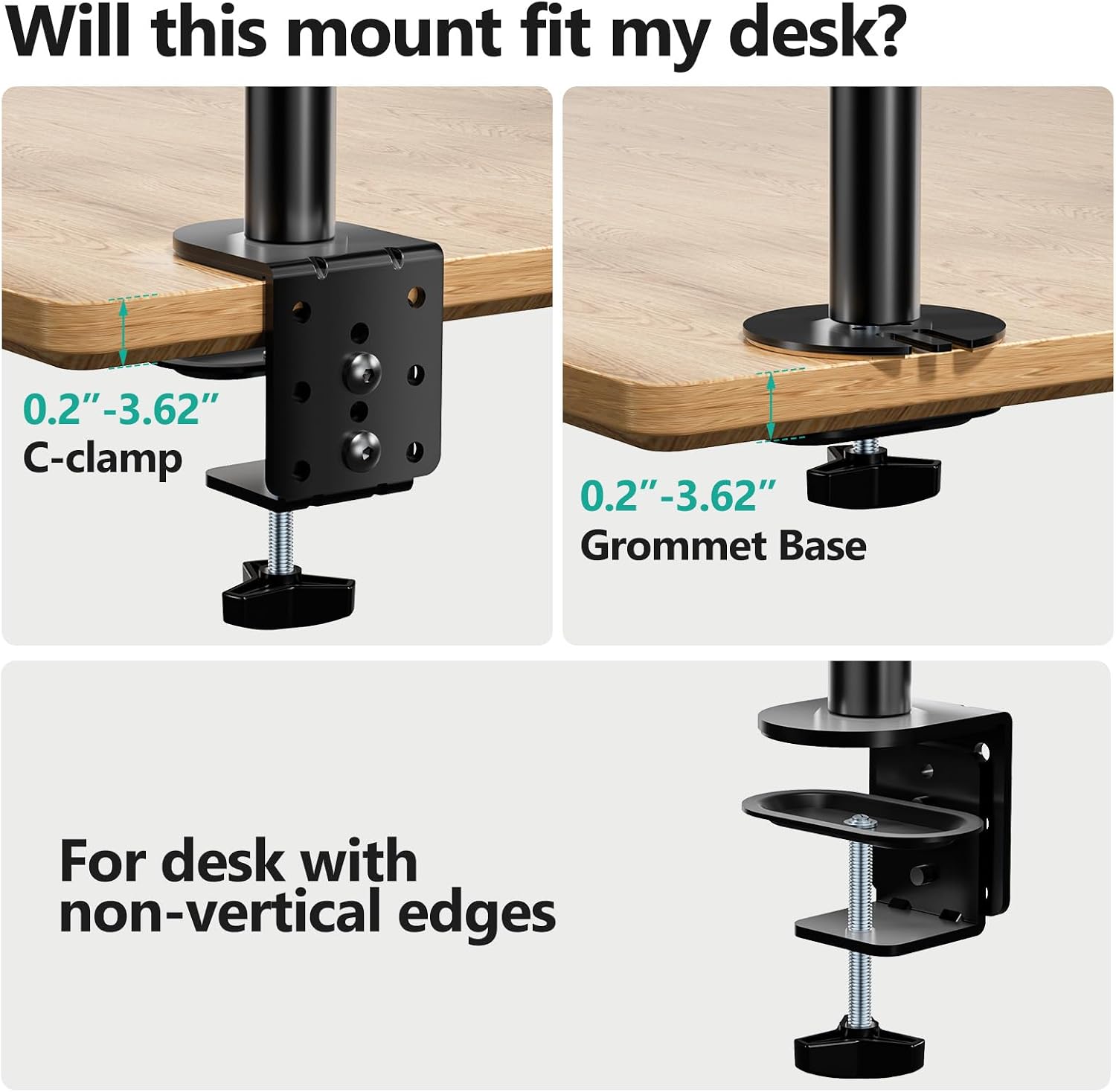 Detalle 2 de WALI M004 Quad Monitor Desk Mount, Adjustable Arms for Screens up to 27 Inch