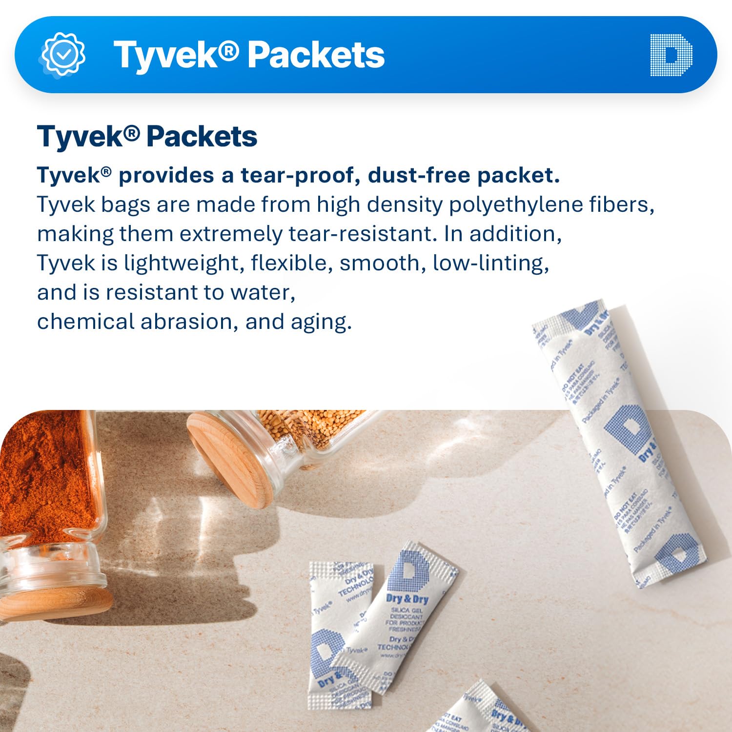 Detalle 2 de ドライ&ドライ DD0.5G50-TYVEK シリカゲル乾燥剤 0.5グラム・50パック、タイベック®製