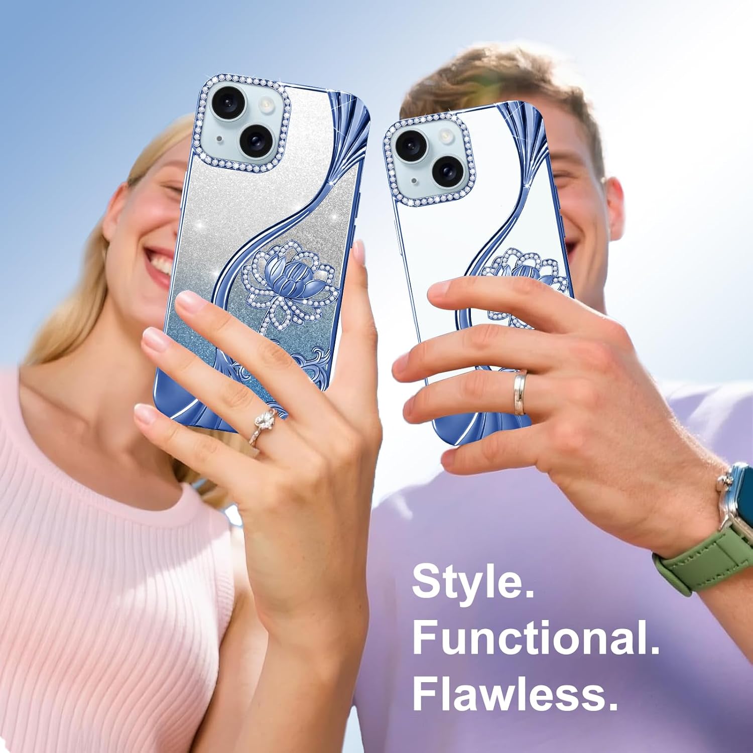 Thumbnail 3 de LEVIOSA Case for iPhone 15 Floral Case with Glitter – Slim TPU, Shockproof & Anti-Yellowing
