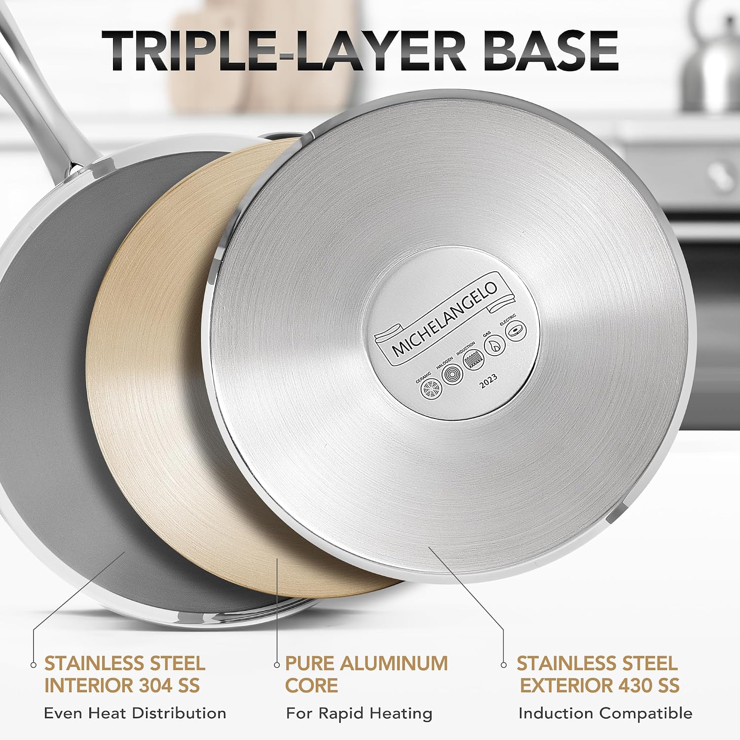 Detalle de MICHELANGELO Stainless Steel Pot Set 3pcs