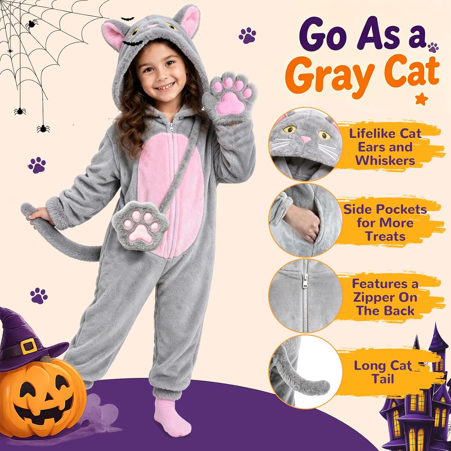 Detalle de Black Cat Costume for Kids, Flannel