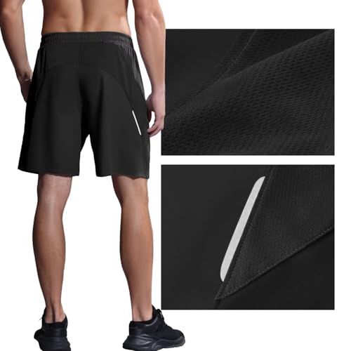 Detalle 2 de HMIYA Sporthose Herren Kurz mit Reißverschlusstasche – Schwarz, 5XL