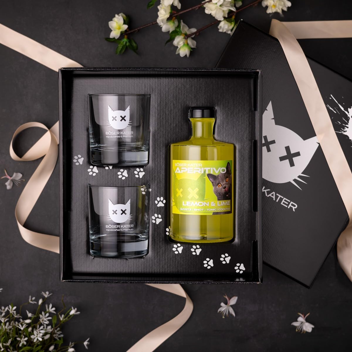 Detalle 2 de BÖSER KATER Lemon & Lime Aperitivo Geschenkset mit 2 Gläsern (0,5 l, 15% Vol.)