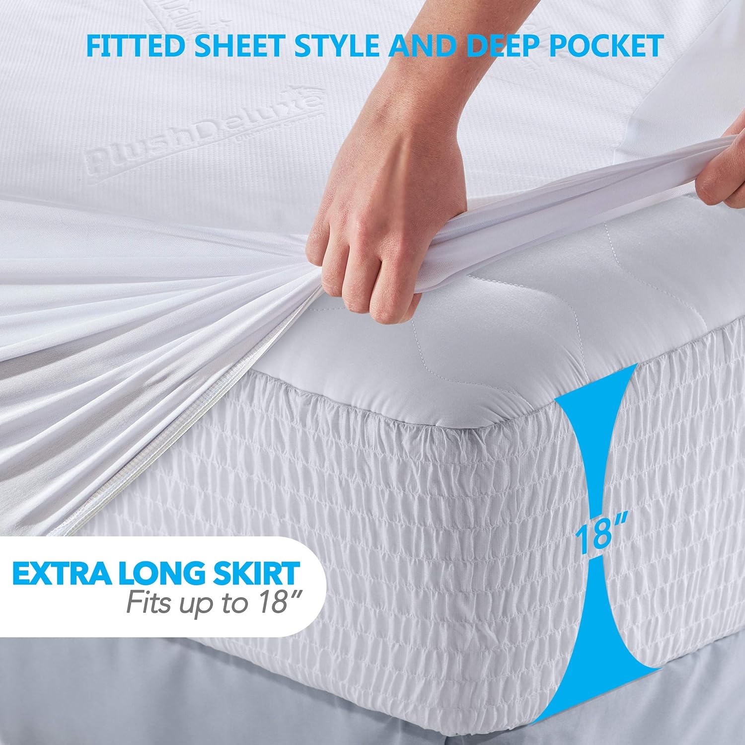 Detalle 2 de PlushDeluxe Bamboo Mattress Protector, King Size ⚙
