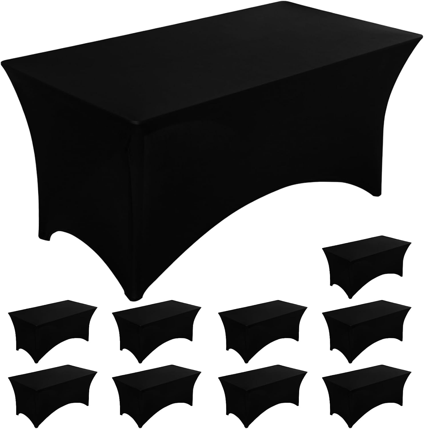 Detalle de Fixwal 10 Pack 8Ft Black Spandex Fitted Tablecloths (Rectangle) — Wrinkle-Free Stretch Table Covers