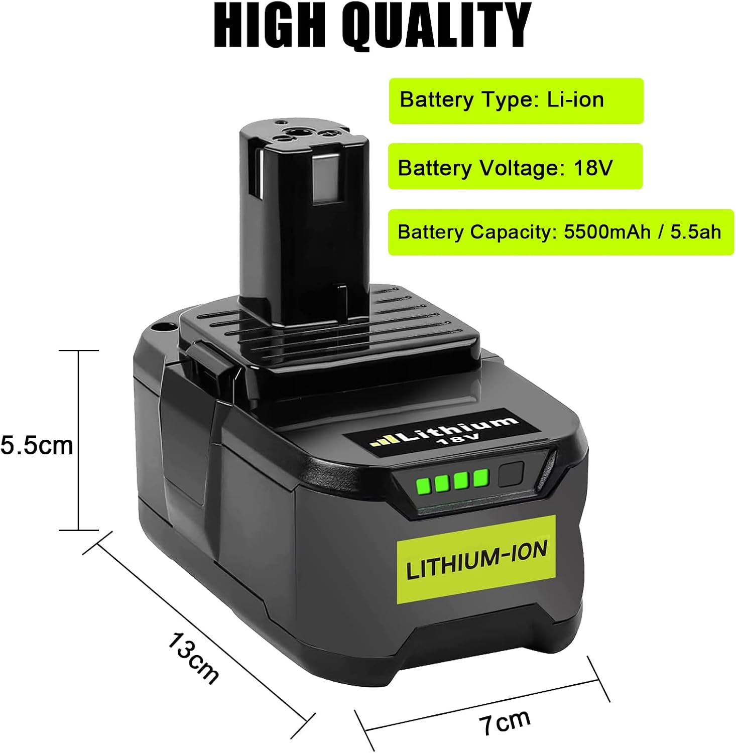 Detalle 2 de KUNLUN 18 V 5,5 Ah Li-ion-ersättningsbatterier för Ryobi ONE+, 2-pack