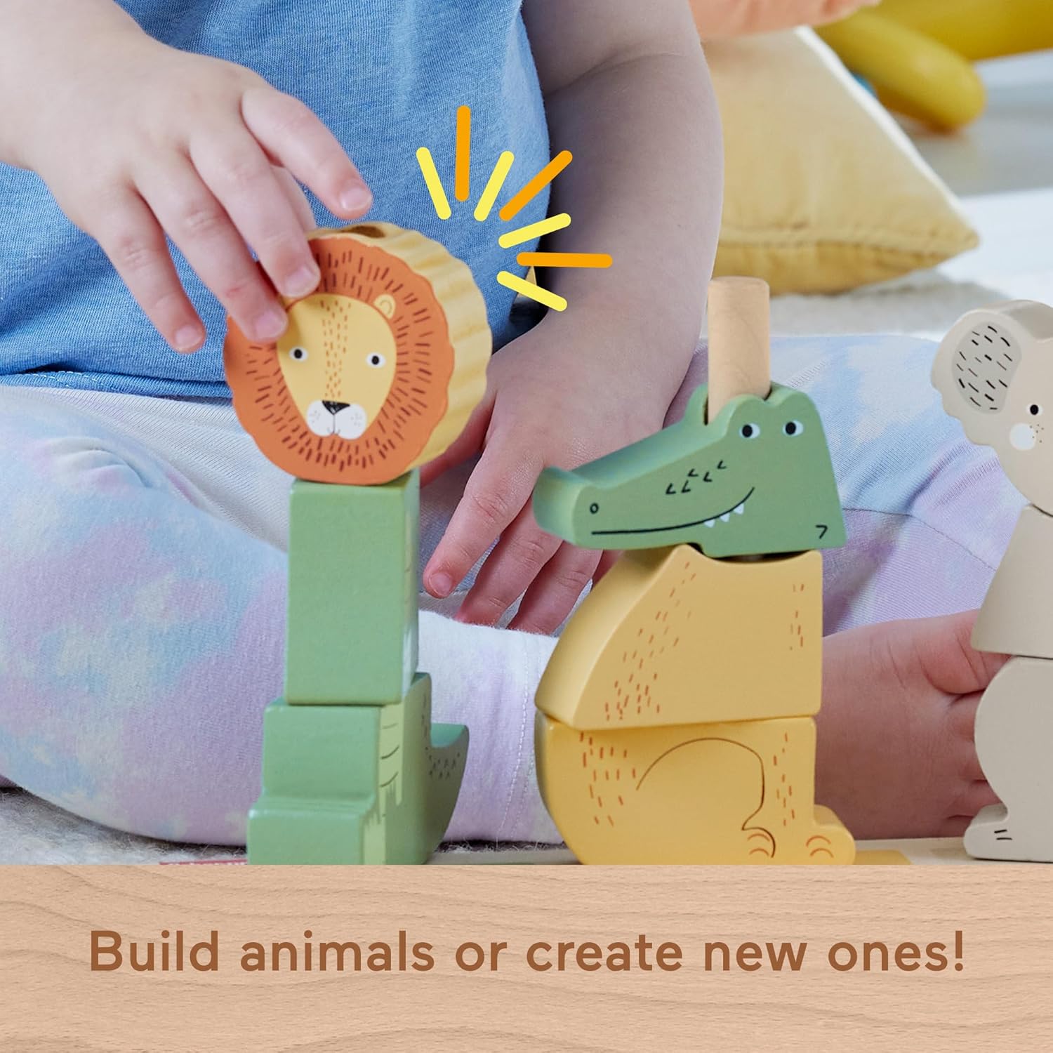 Detalle de Fisher-Price Wood Baby Toy Stack & Sort Animals (HXV04): A durable wooden sorting toy for 1+ years
