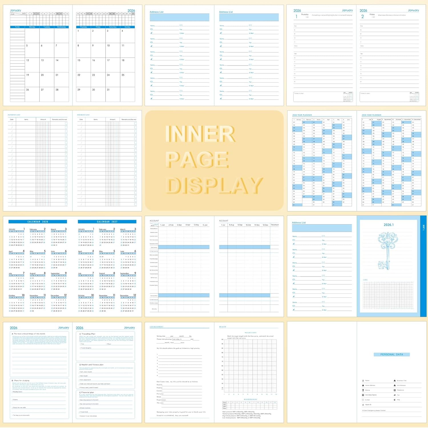 Detalle de 2026 A5 Day-per-Page Diary (Jan–Dec 2026) with Pen Loop, Monthly Tabs and Inner Pocket