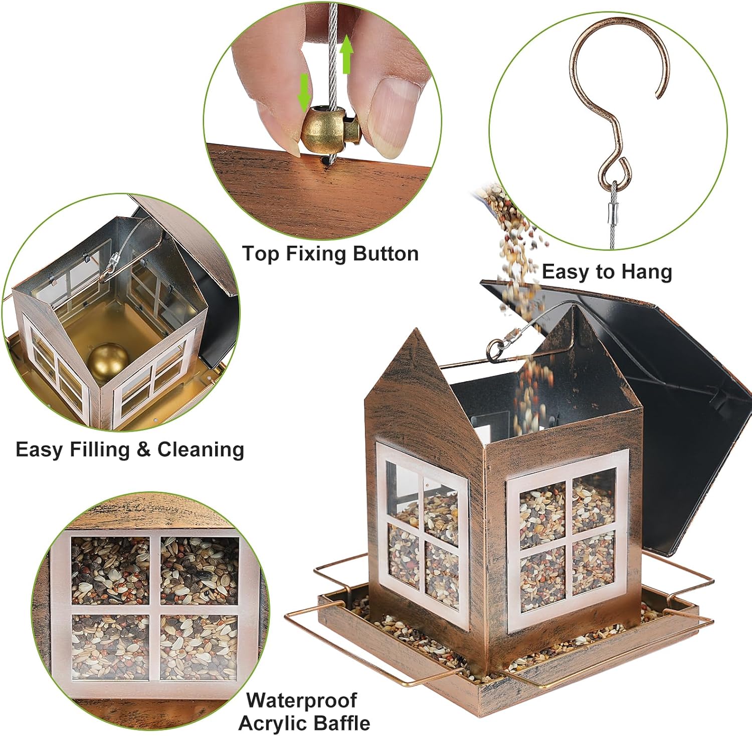Detalle 2 de IWTTWY Bird Feeder Hanging: Heavy Duty Metal, Squirrel-Proof, Large Capacity