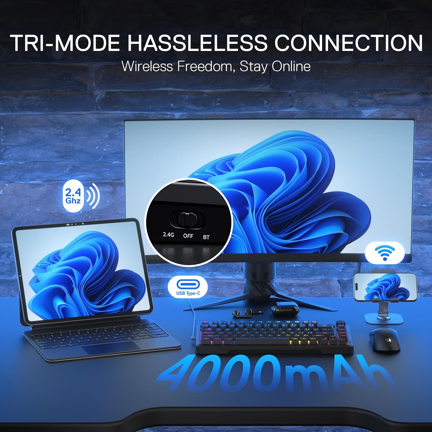 Thumbnail 6 de Redragon K724 Pro : clavier mécanique sans fil 81 touches avec écran TFT 2,9 cm