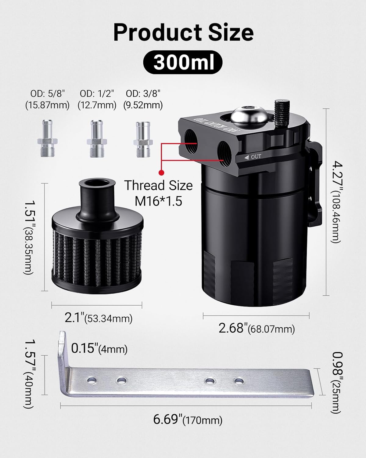 Thumbnail 2 de EVIL ENERGY Oil Catch Can: Universal 300ml Aluminum Braffled Kit with Breather Filter for PCV Systems