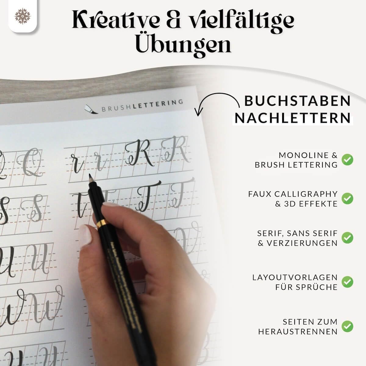 Detalle 2 de Lebenskompass® Handlettering Übungsbuch für Anfänger – Achtsame Kalligraphie & Hand Lettering trainieren