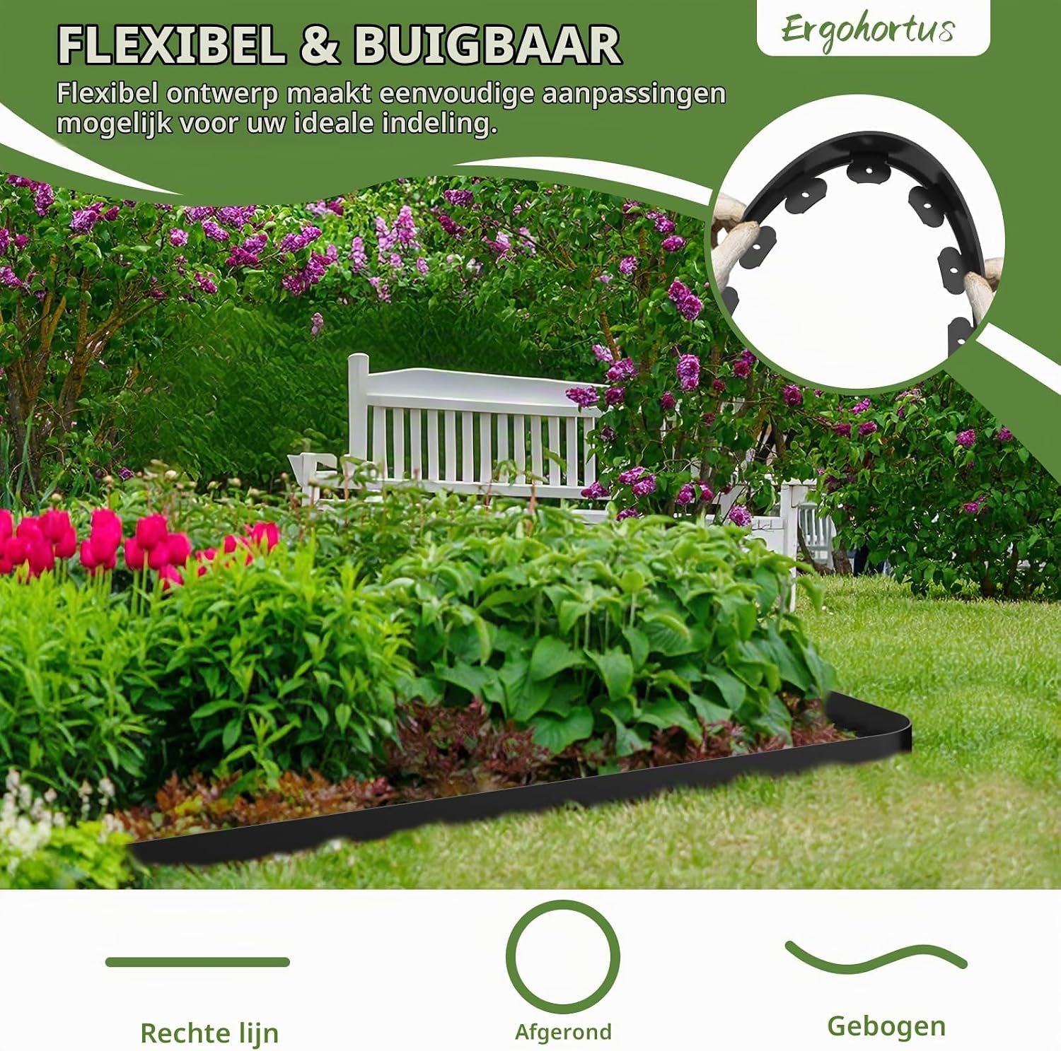 Thumbnail 2 de Ergohortus TPF0202 gazonrand van kunststof, 10 m, flexibel en zwart