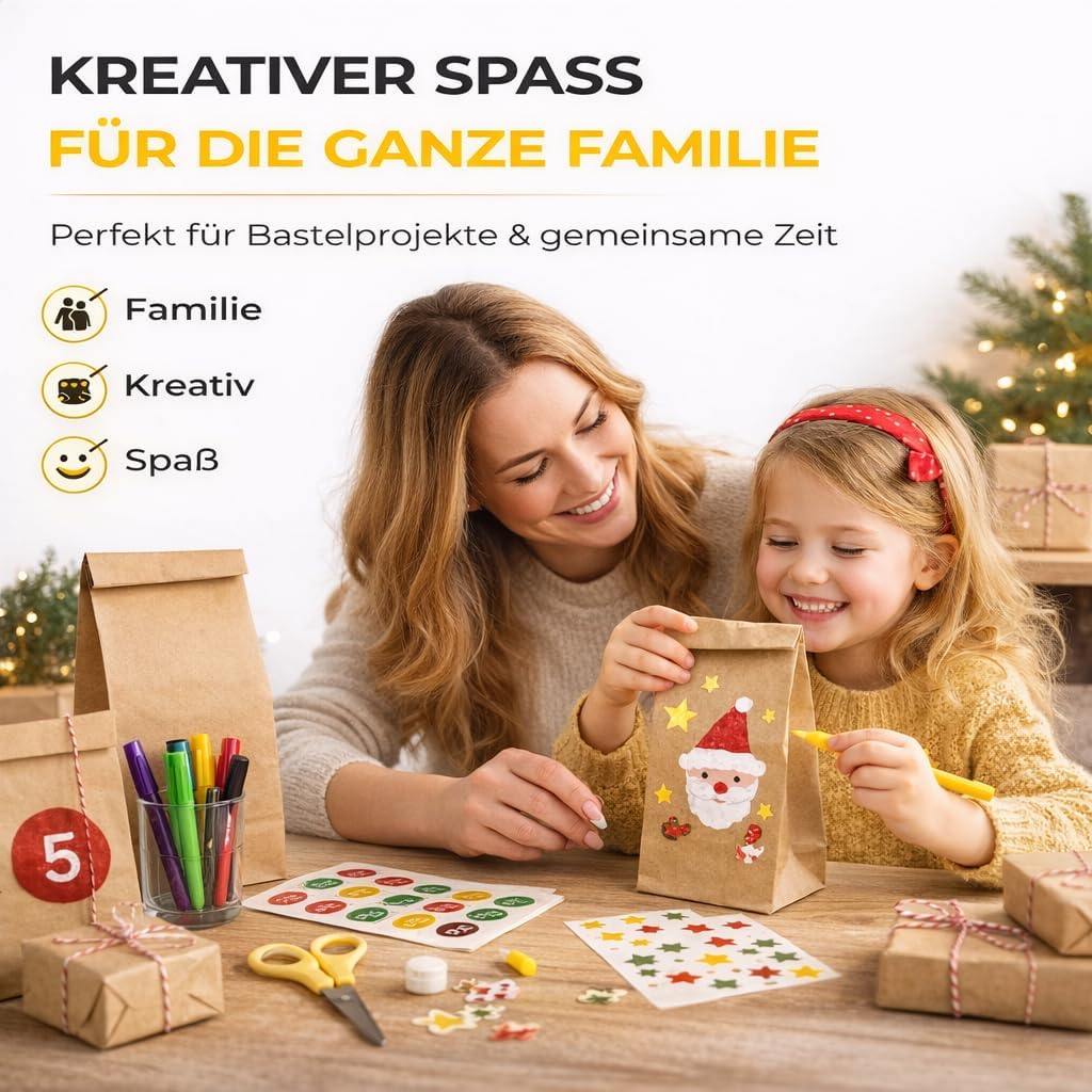 Detalle de 50x braune Kraftpapiertüten EXTRA STARK (20 x 13 cm) – als DIY Adventskalender & Geschenktüten