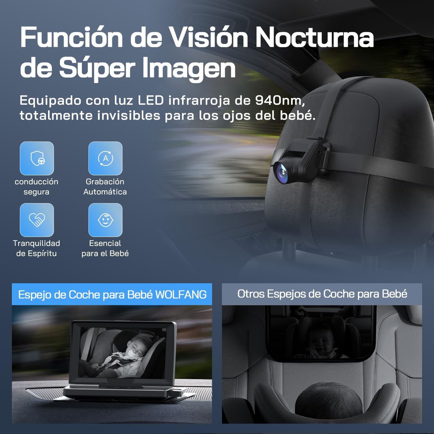 Detalle 2 de WOLFANG WB01 Espejo con cámara 5" para coche