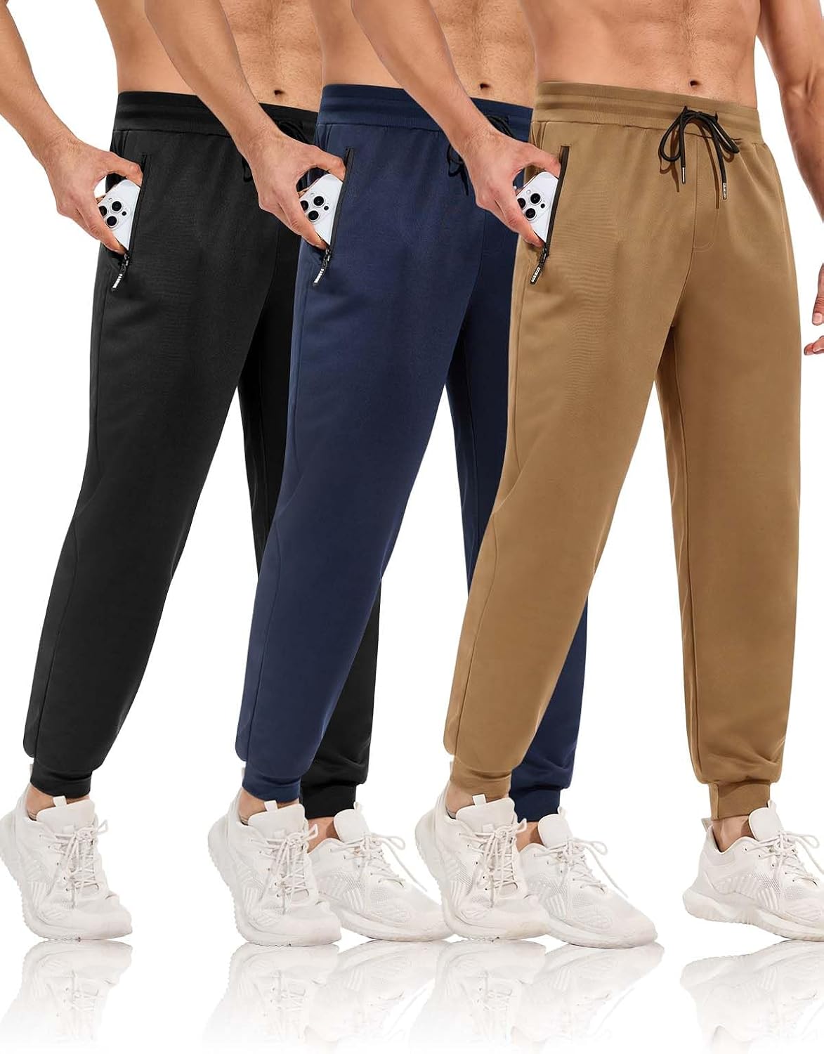 Detalle de Celfaeree Men’s Jogger Sweatpants, 3-Pack, Slim Fit with Zip Pockets