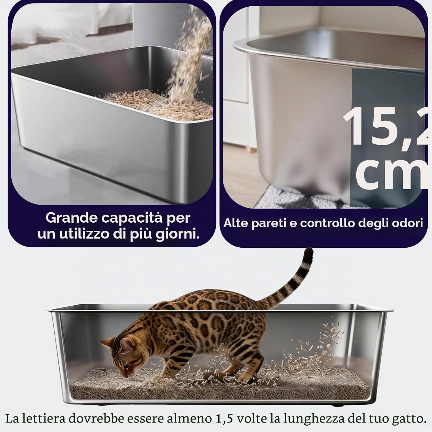 Detalle de Spindro Confezione da 2 scatole per lettiera in acciaio inox con lati alti (15,2 cm) – set completo