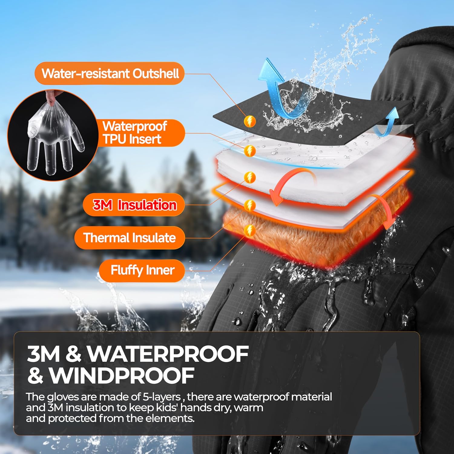 Thumbnail 4 de rivmount Kids 3M Ski Gloves ages 3-15
