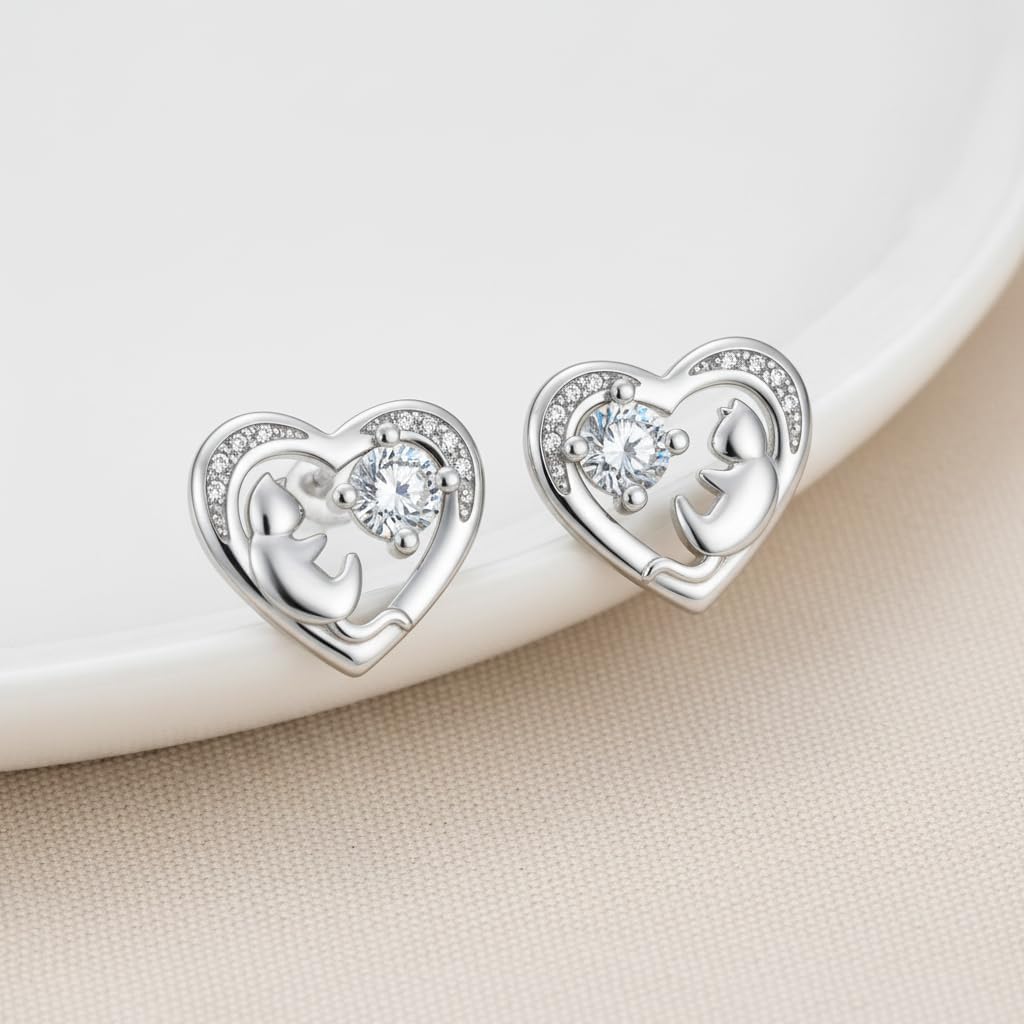 Detalle de J.MUEN Boucles d'oreilles Chat/Licorne/Cheval en Argent Sterling 925 – Design animal discret
