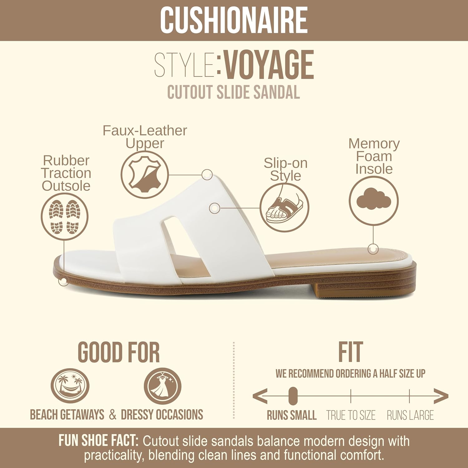 Detalle 2 de CUSHIONAIRE Voyage Cutout Strap Slides for Women — Memory Foam Vegan Leather Slip-On Summer Flats