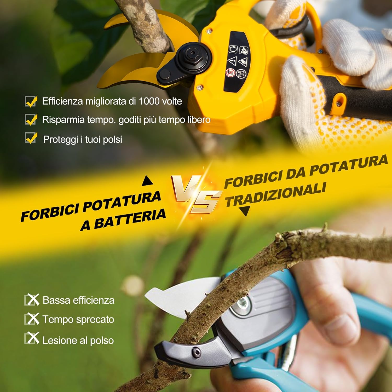 Detalle de Forbici Potatura a Batterie 40-50 mm Brushless con LCD – Cesoie Elettriche Professionali