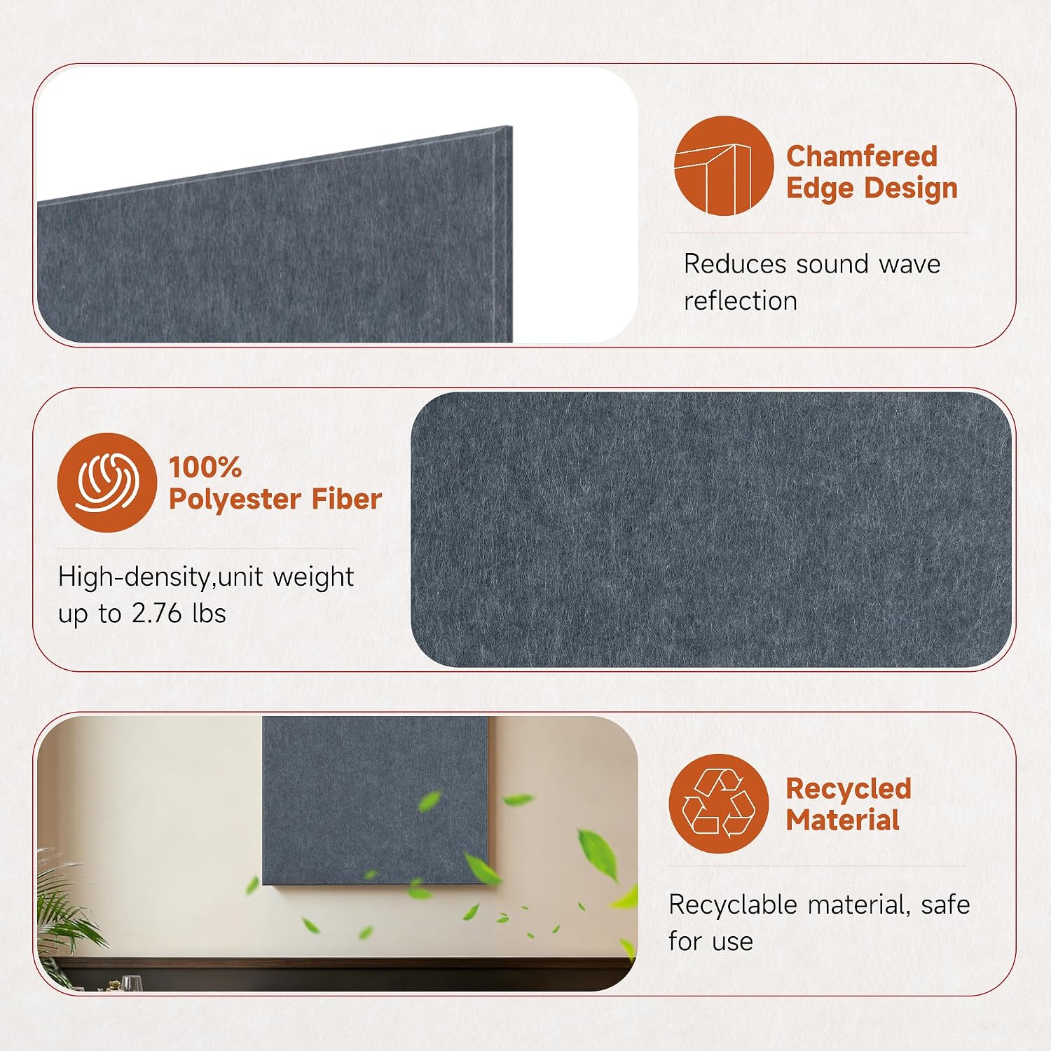 Detalle 1 de Millcalm Acoustic Wall Panels, 4-Pack