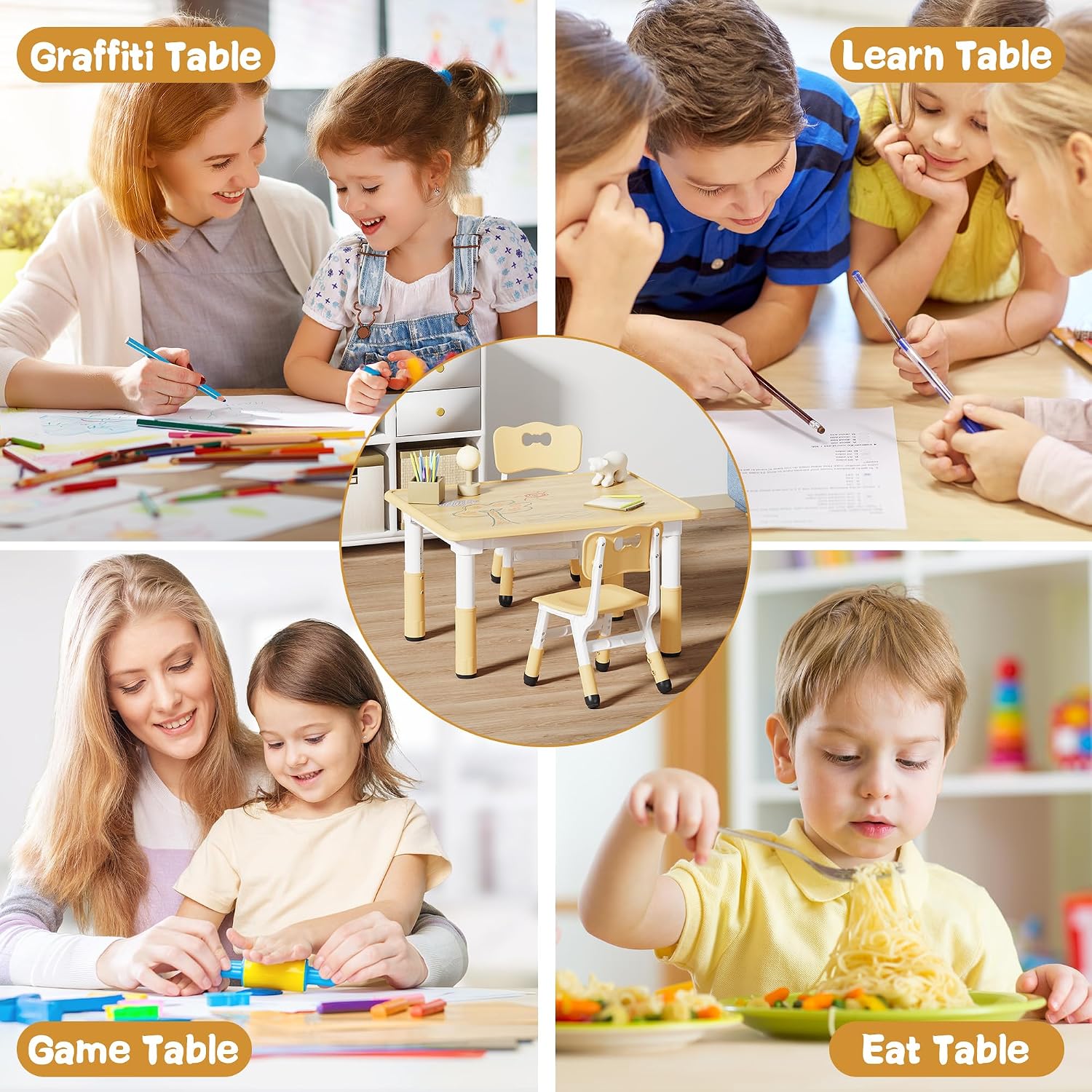 Thumbnail 5 de Brelley Adjustable Toddler Table and Chair Set, Beige, 31.5" x 23.6