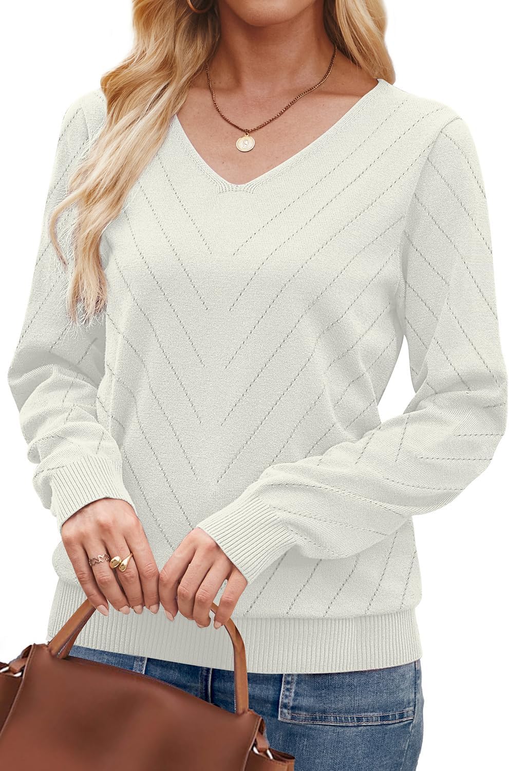 Thumbnail 3 de WIHOLL Women's V Neck Knit Sweater 2026