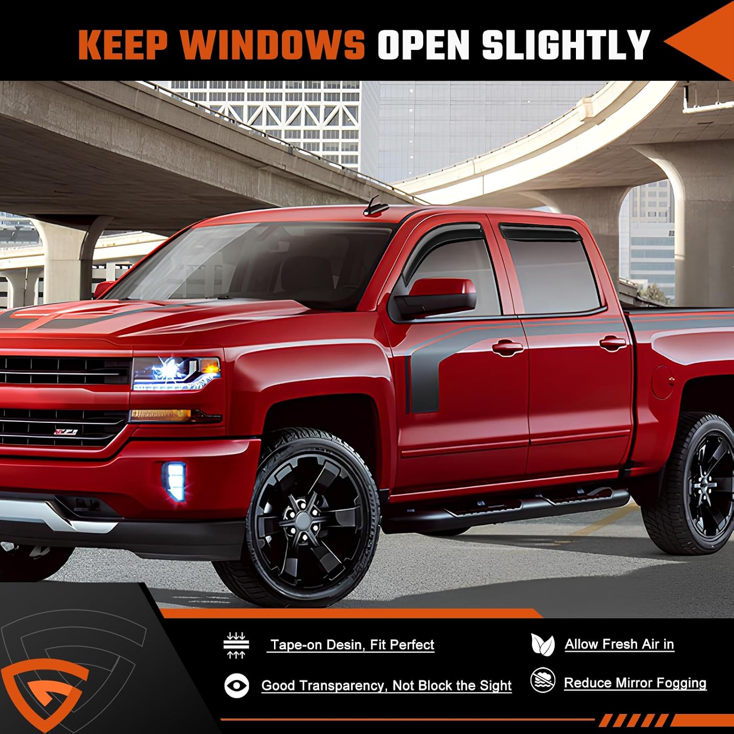 Thumbnail 6 de GEARMEISTER Rain Guards for Chevy Silverado / GMC Sierra 1500 Crew Cab (2014–2018) - Tape-On Window Deflectors